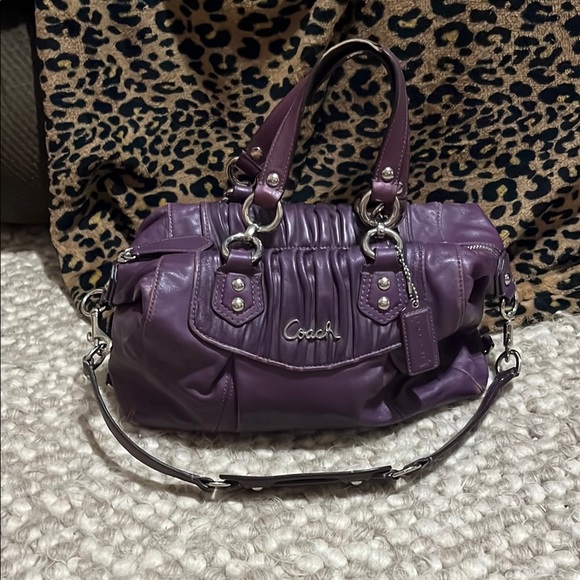Coach Purple Leather Satchel with Silver Accents - Picture 2 of 16
